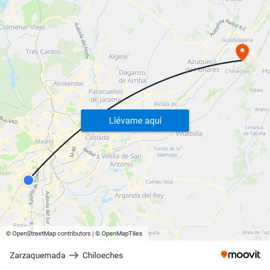 Zarzaquemada to Chiloeches map