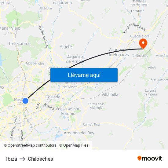 Ibiza to Chiloeches map