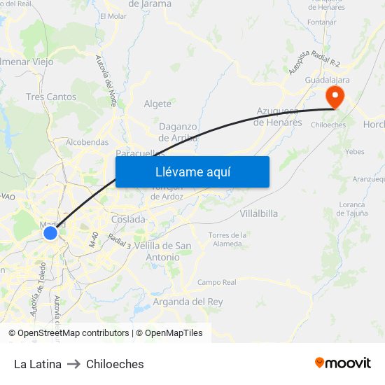 La Latina to Chiloeches map