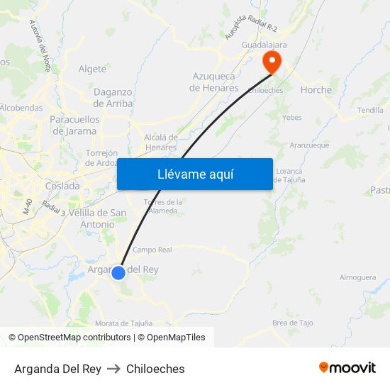 Arganda Del Rey to Chiloeches map