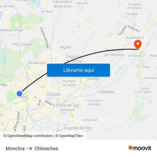 Moncloa to Chiloeches map