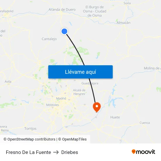 Fresno De La Fuente to Driebes map