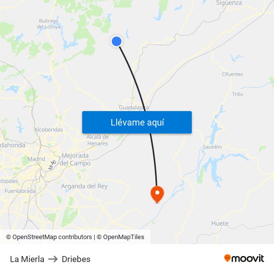 La Mierla to Driebes map