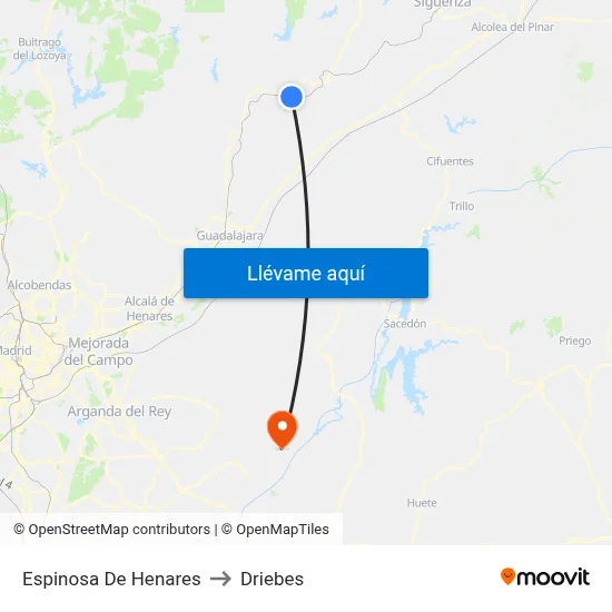 Espinosa De Henares to Driebes map