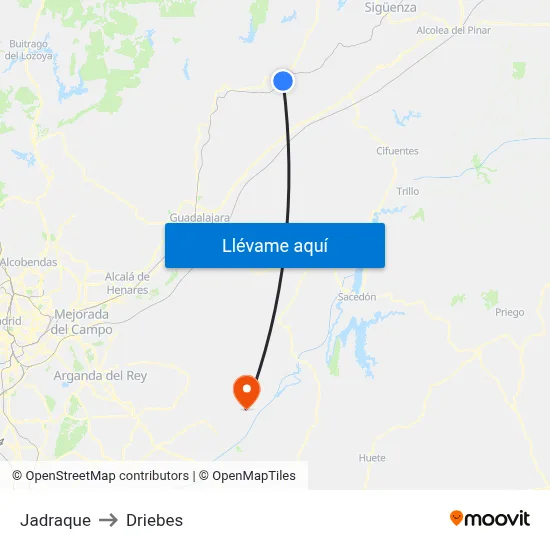 Jadraque to Driebes map
