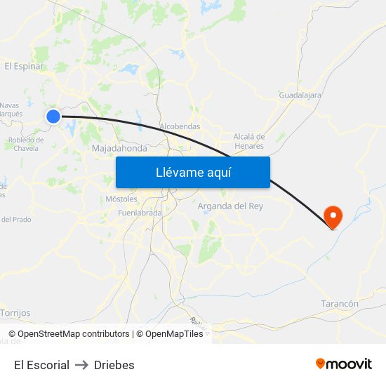 El Escorial to Driebes map