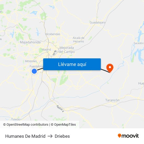 Humanes De Madrid to Driebes map