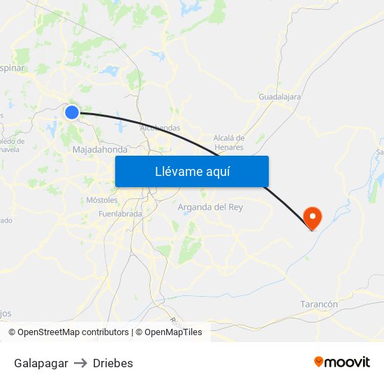Galapagar to Driebes map