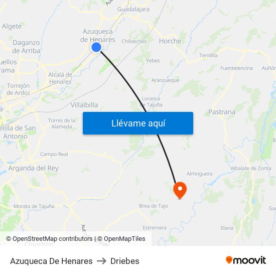 Azuqueca De Henares to Driebes map