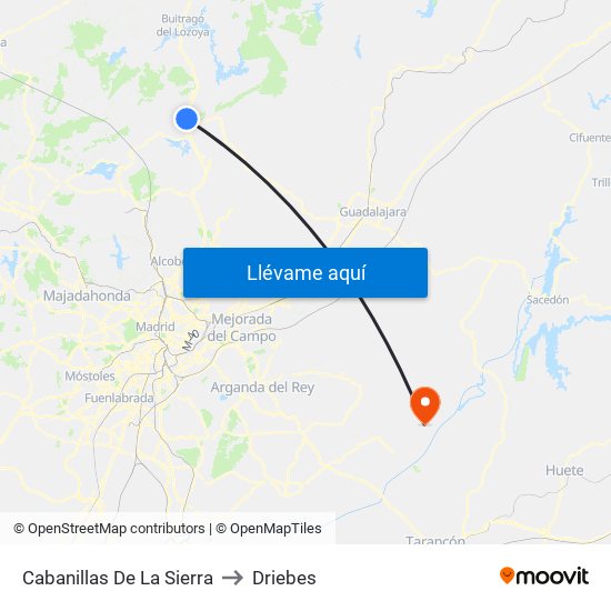 Cabanillas De La Sierra to Driebes map