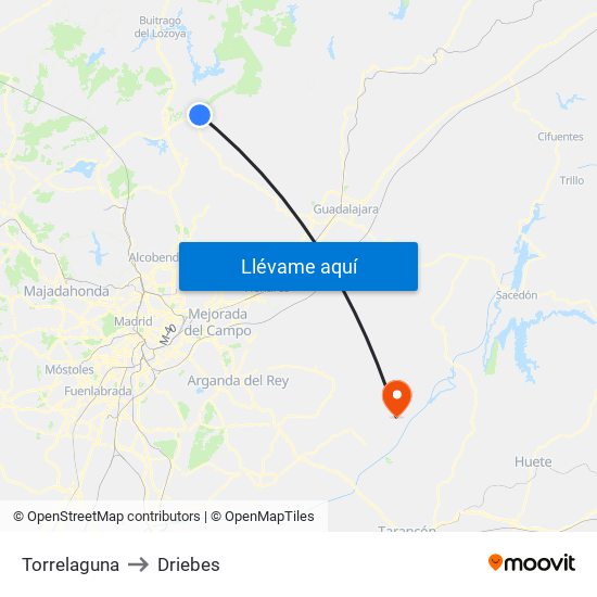 Torrelaguna to Driebes map