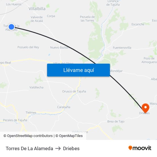 Torres De La Alameda to Driebes map