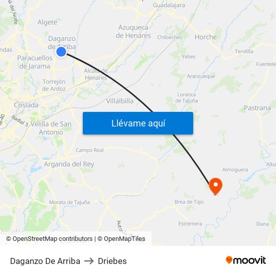 Daganzo De Arriba to Driebes map