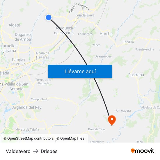 Valdeavero to Driebes map