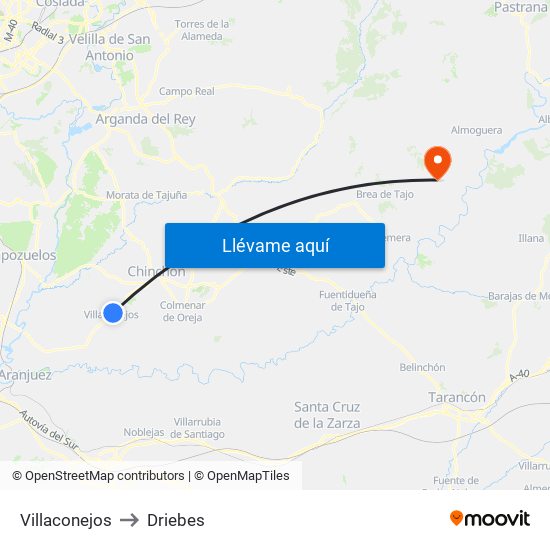 Villaconejos to Driebes map