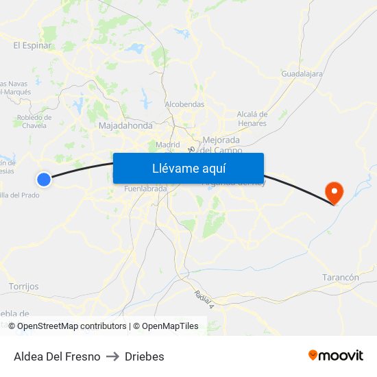 Aldea Del Fresno to Driebes map