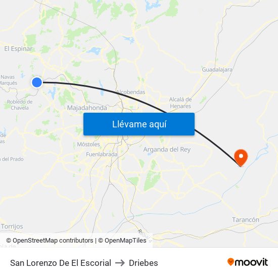 San Lorenzo De El Escorial to Driebes map