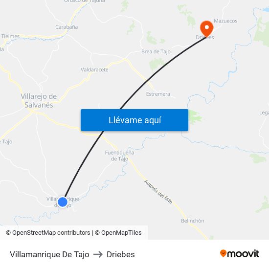 Villamanrique De Tajo to Driebes map
