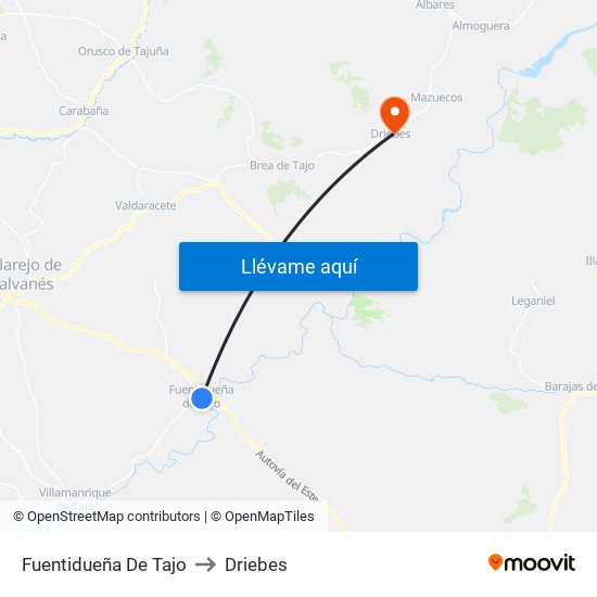 Fuentidueña De Tajo to Driebes map