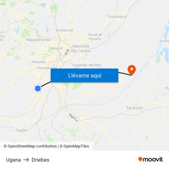 Ugena to Driebes map