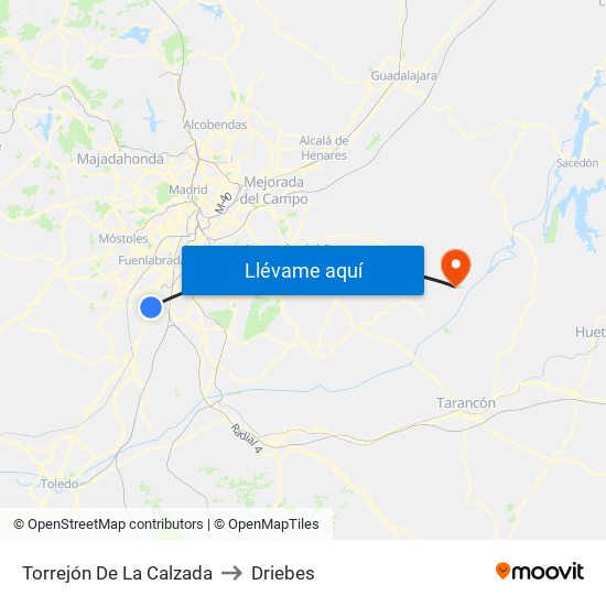 Torrejón De La Calzada to Driebes map