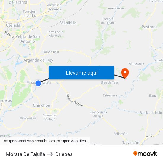 Morata De Tajuña to Driebes map