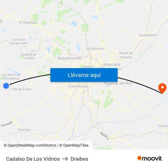 Cadalso De Los Vidrios to Driebes map