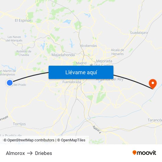 Almorox to Driebes map
