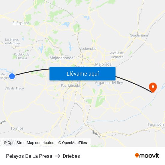 Pelayos De La Presa to Driebes map
