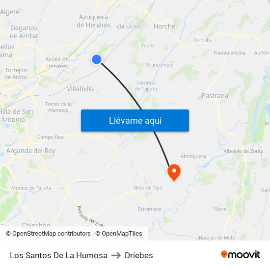 Los Santos De La Humosa to Driebes map