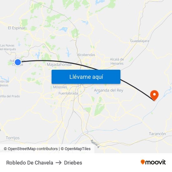 Robledo De Chavela to Driebes map