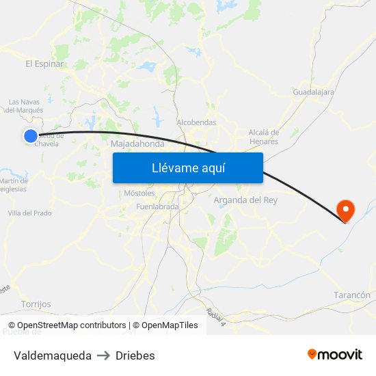 Valdemaqueda to Driebes map