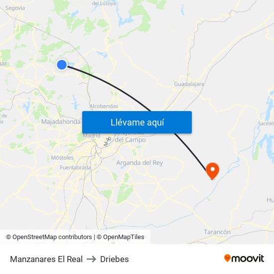 Manzanares El Real to Driebes map