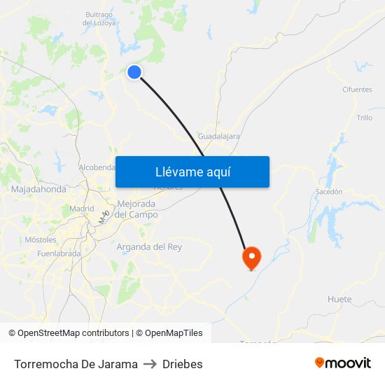 Torremocha De Jarama to Driebes map