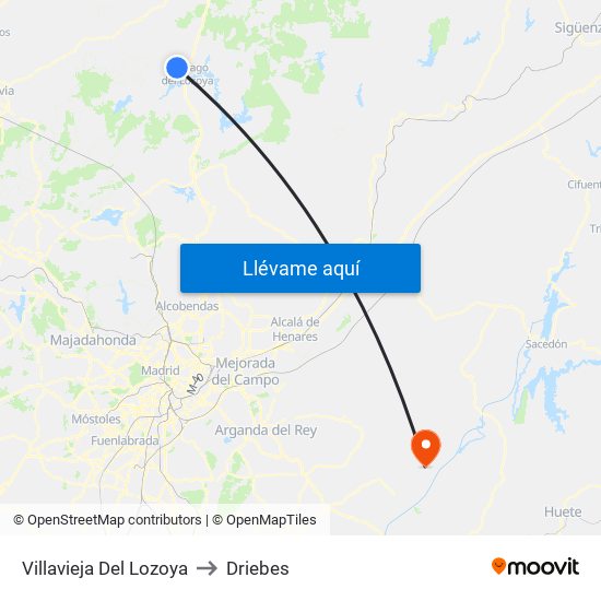 Villavieja Del Lozoya to Driebes map