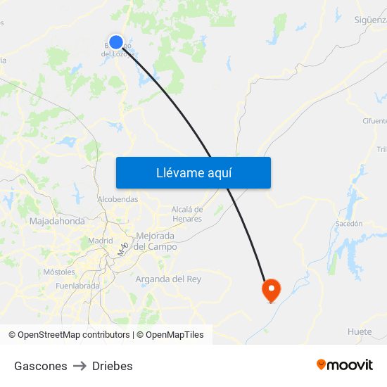 Gascones to Driebes map