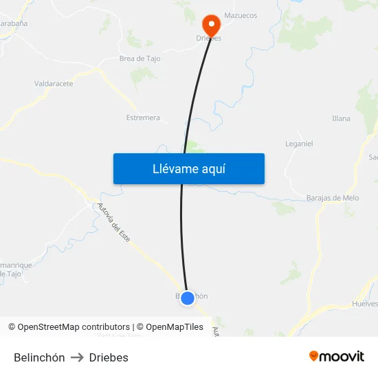 Belinchón to Driebes map