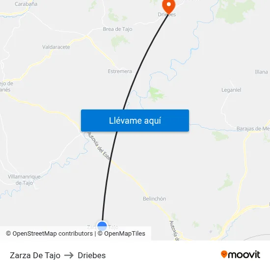 Zarza De Tajo to Driebes map