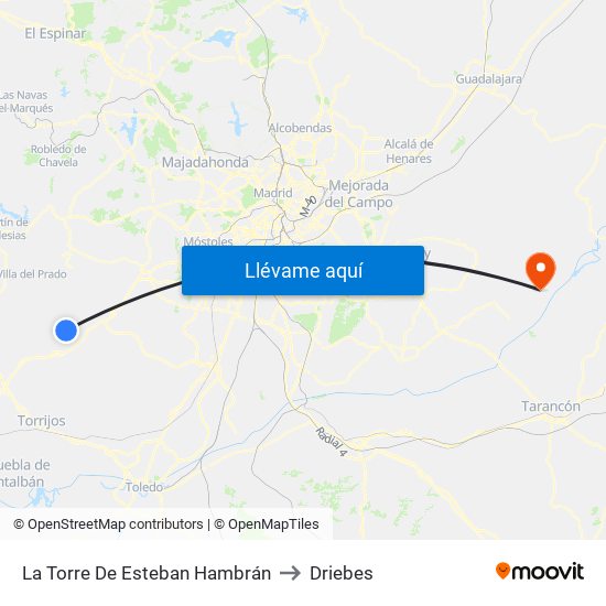 La Torre De Esteban Hambrán to Driebes map