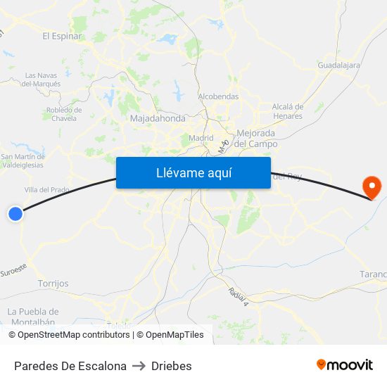 Paredes De Escalona to Driebes map