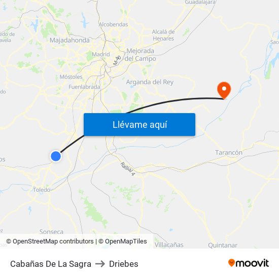 Cabañas De La Sagra to Driebes map