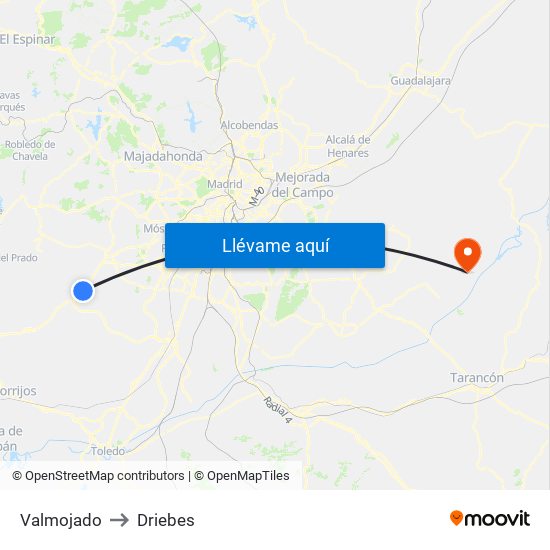 Valmojado to Driebes map