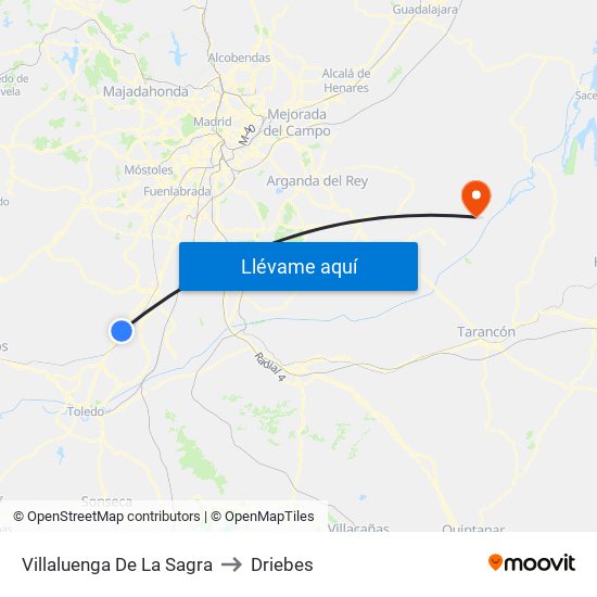 Villaluenga De La Sagra to Driebes map