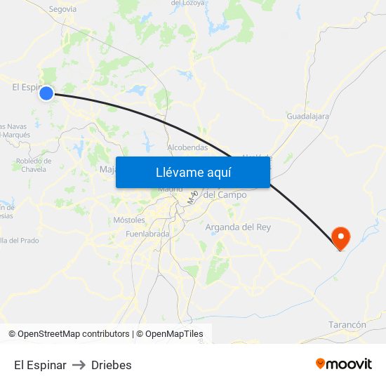 El Espinar to Driebes map