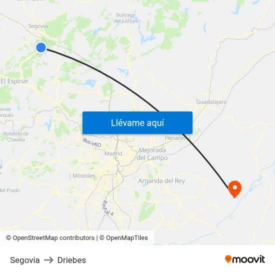 Segovia to Driebes map