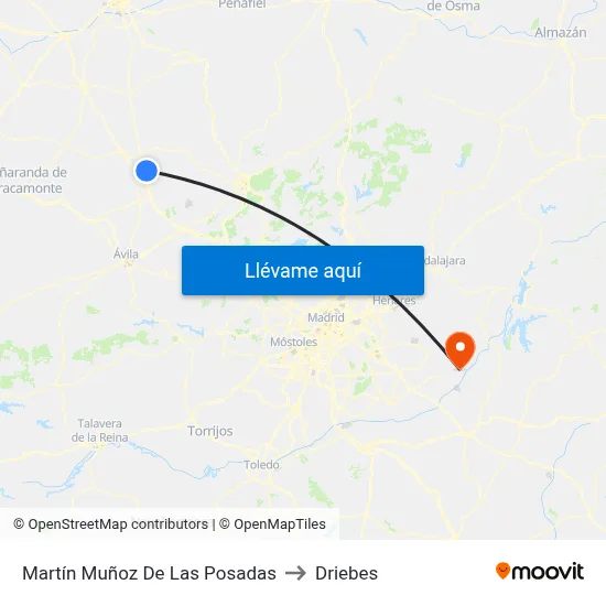 Martín Muñoz De Las Posadas to Driebes map