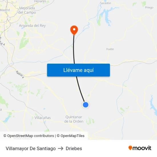 Villamayor De Santiago to Driebes map