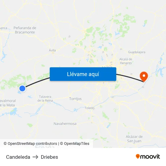 Candeleda to Driebes map