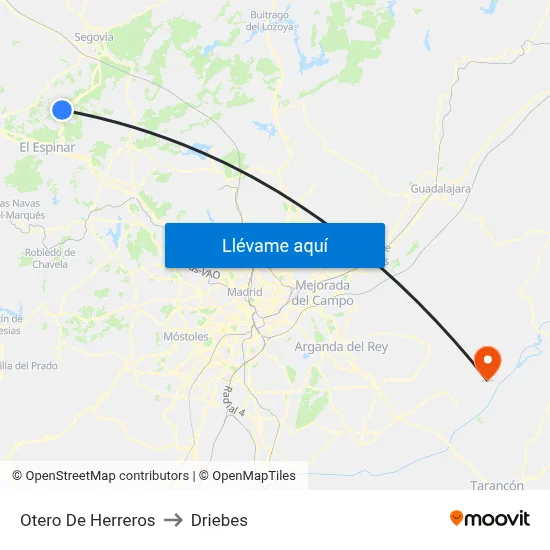 Otero De Herreros to Driebes map