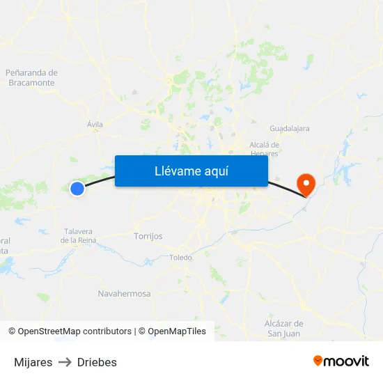 Mijares to Driebes map